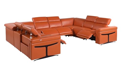 8-Piece Italian Leather U Shaped Sectional Couch with Power Reclining Seats, Dark Grey T38429