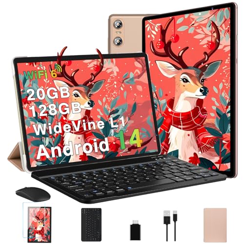 Rose Gold 10 Inch Android 14 Tablet 20GB RAM 128GB ROM T1630