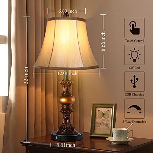 Bronze Table Lamp Set of 2 with Faux Silk Shade O238