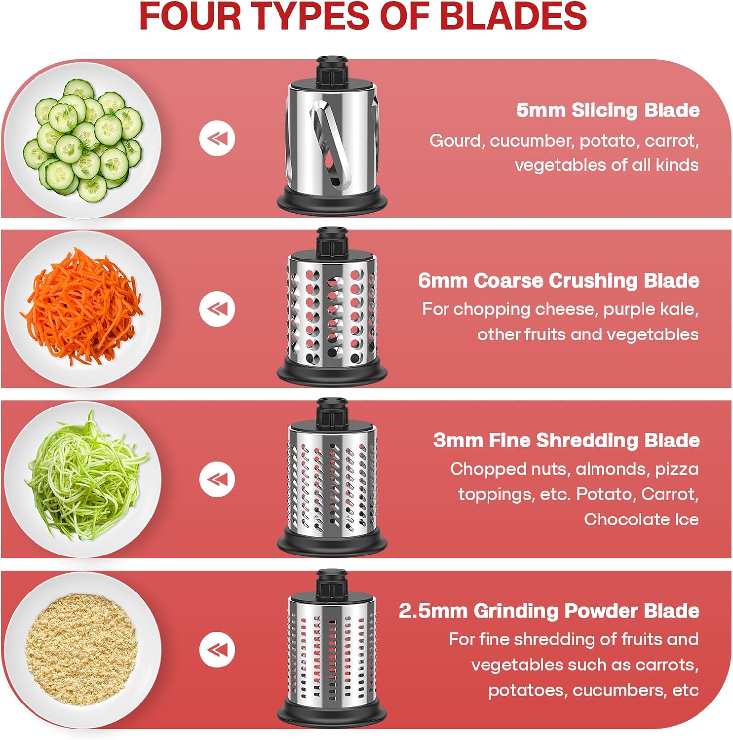 Stainless Steel Cheese Grater Attachment for KitchenAid Stand Mixer with 4 Blades Z7131
