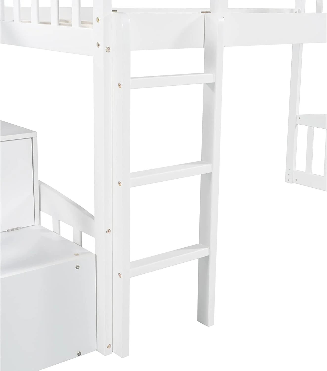 White Wooden Low Loft Bed Frame With Storage U242