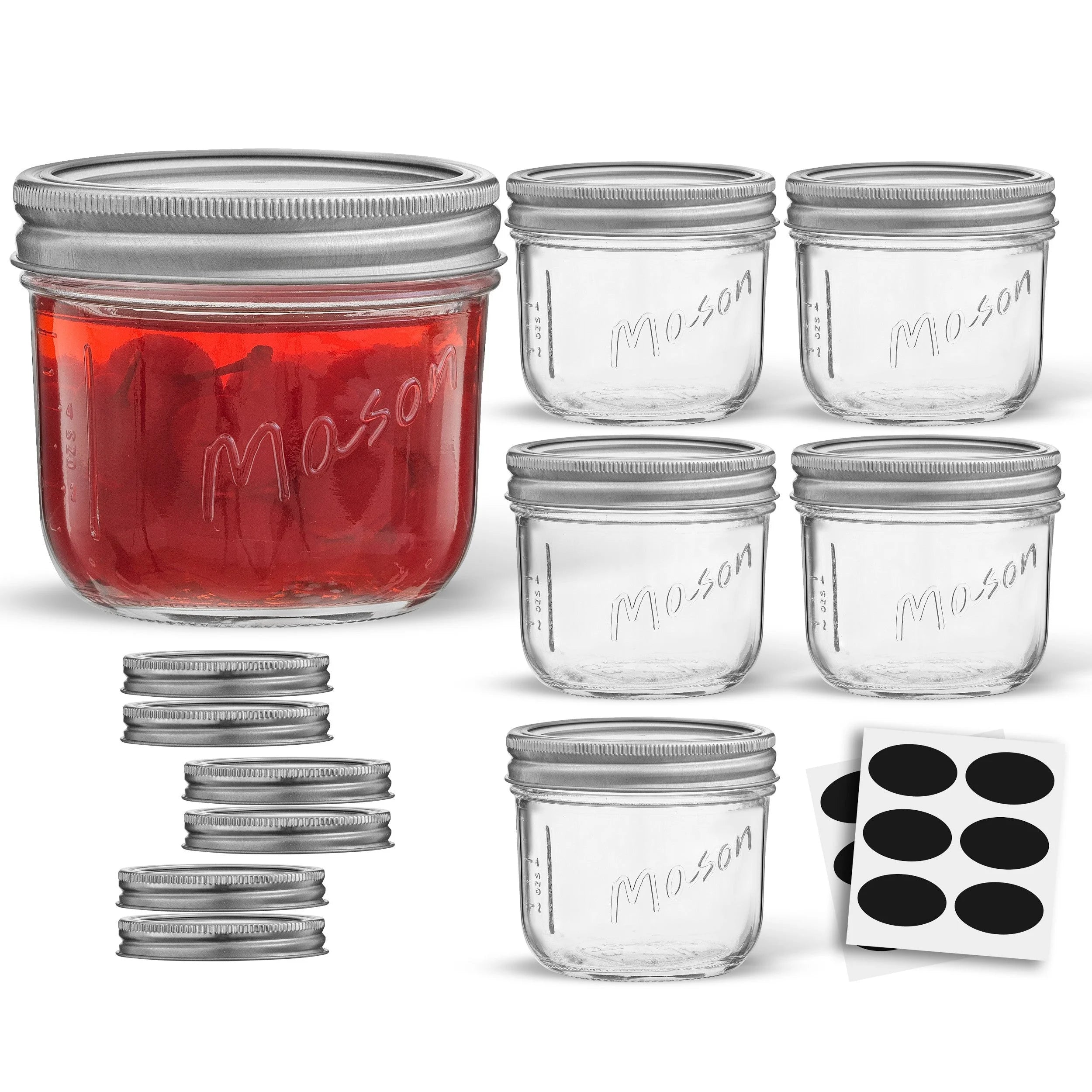 8 oz Set of 6 Glass Mason Jars with Airtight Lids B70744