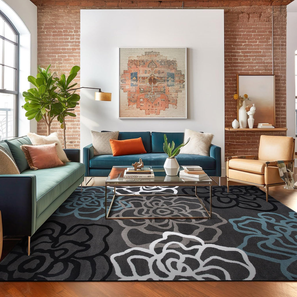 Gray Floral Abstract Area Rug 5' 3" X 7' 3" N435997