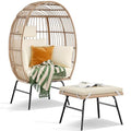 Beige Rattan Egg Chair with Ottoman Steel Frame M8015