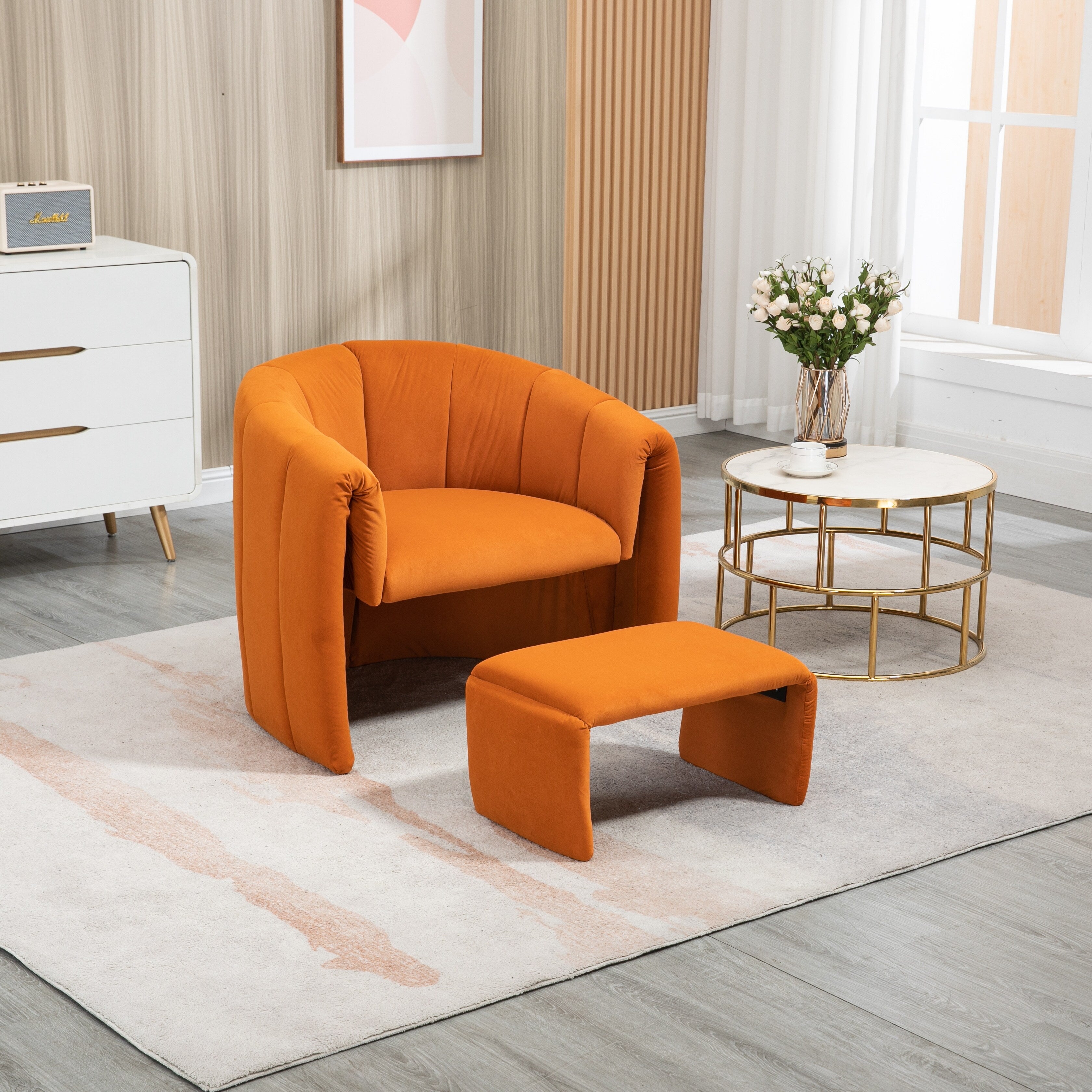 Orange Velvet Single Sofa Chair with Ottoman A2751