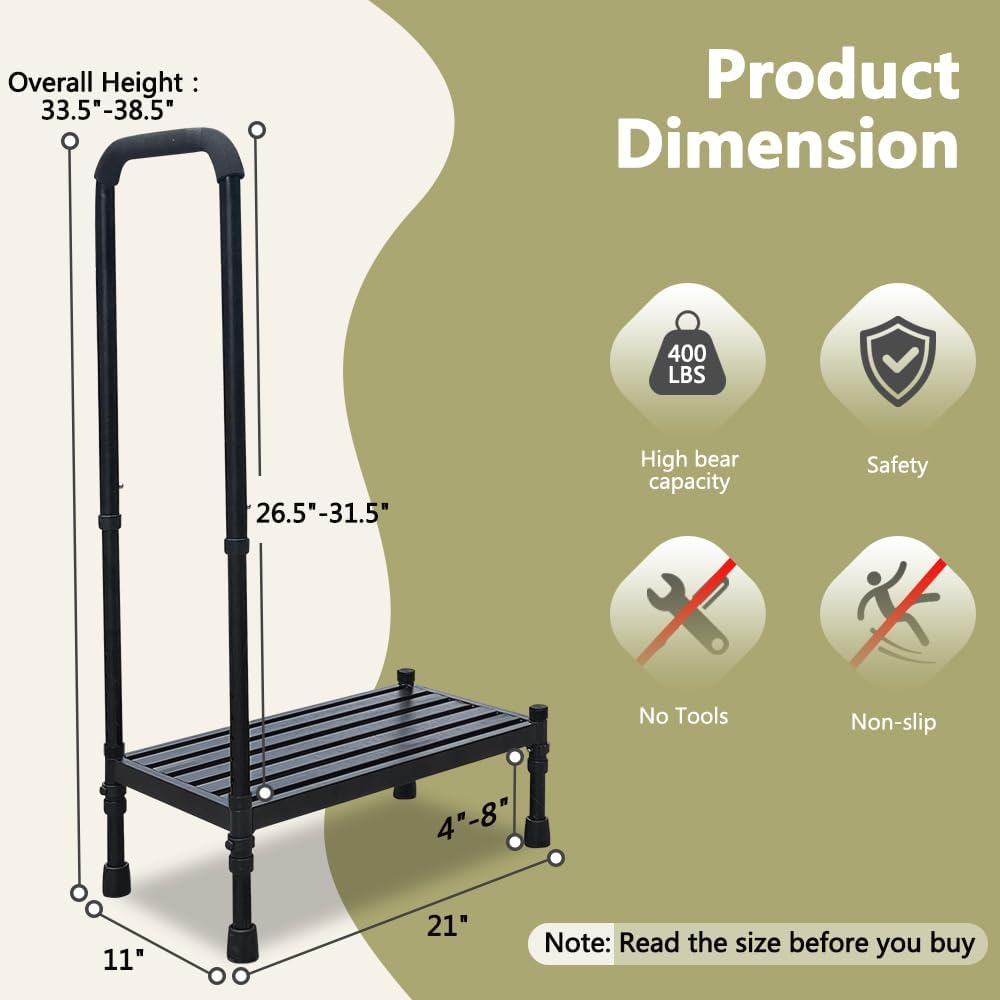 Metal Stepping Stool with Handle Handrail Adjustable 300lb V210