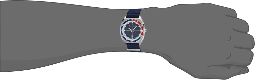 Retro Quartz Mens Watch, Stainless Steel with Blue Nylon Strap, Silver-Tone A896