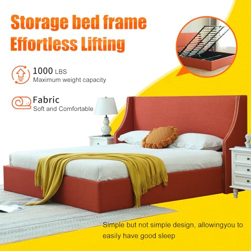 King Size Hydraulic Lift Bed with Gold Line Accents V652928