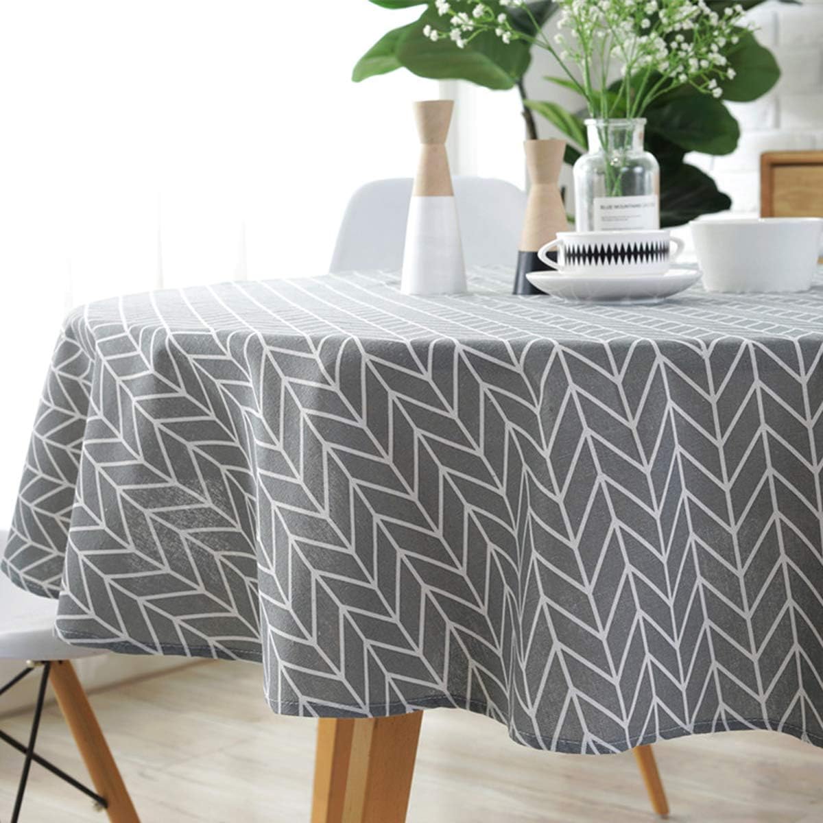 Round 60 Inch Cotton Linen Tablecloth F591