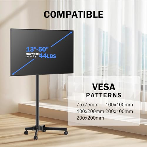 Mobile TV Carts Rotating Rolling TV Stand on Wheels for 13-50" Flat Curved TVs Height Adjustable 30° Tilt Floor TV Stand Portable Monitor Stand Holds up to 44lbs Max VESA 200x200mm M1583
