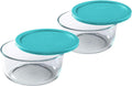Pyrex Bundle - 4 Items: 6/7-Cup Glass Bowls, 6/7-Cup Turquoise Plastic Lids T8731