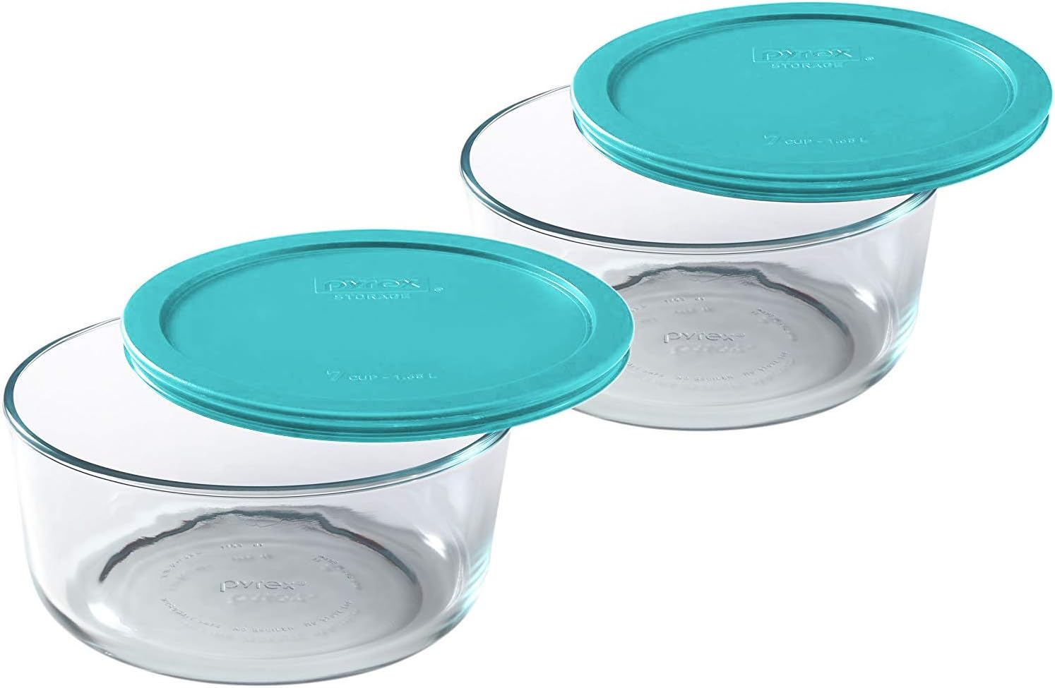 Pyrex Bundle - 4 Items: 6/7-Cup Glass Bowls, 6/7-Cup Turquoise Plastic Lids T8731