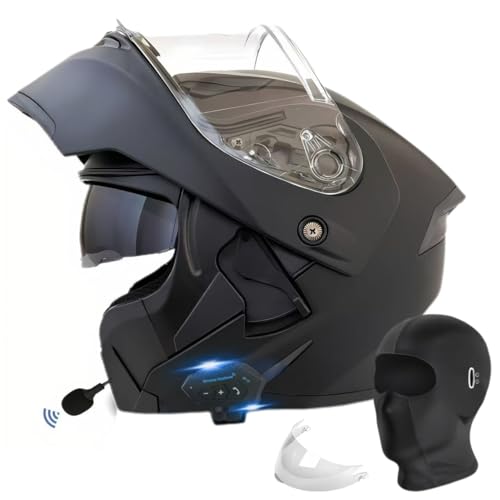 Motorcycle Bluetooth Modular Helmet, DOT Approved Flip Up Full Face Dual Visor Helmet, with Dual Speakers and Microphone P445