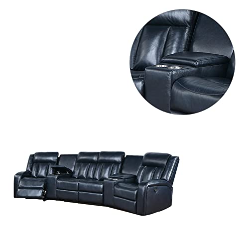 Grey Leatherette Power Sectional with Cup Holders V7349