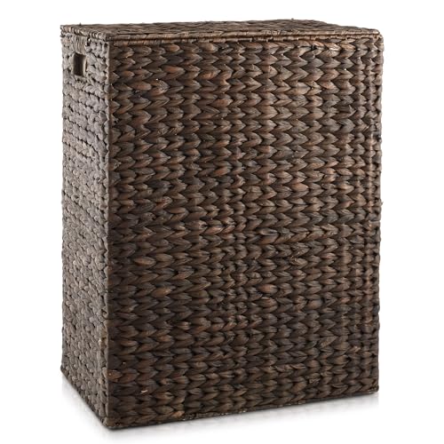 Natural Woven Water Hyacinth Laundry Hamper with Lid and Removable Liner Bag U466975