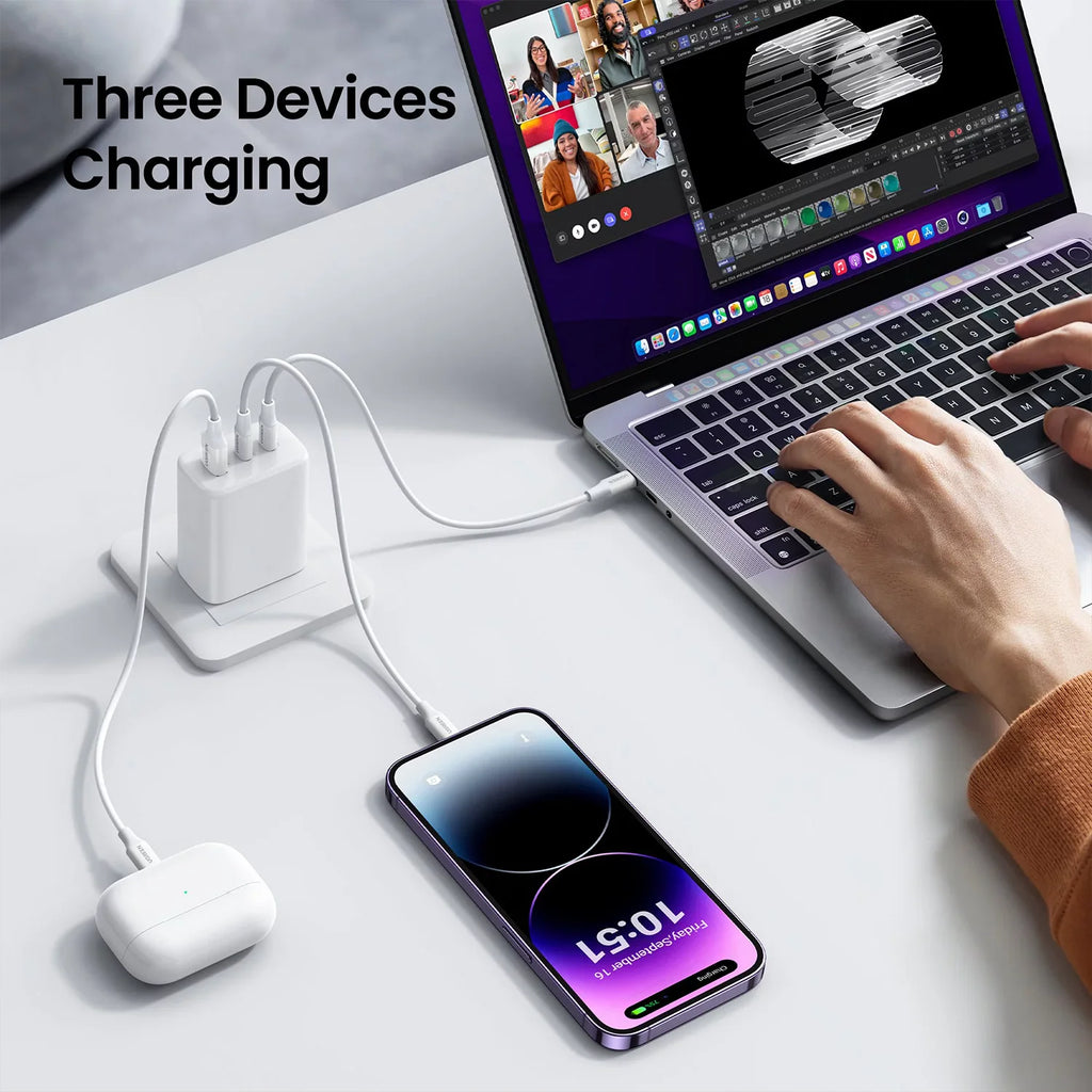 2-Pack 65W White USB C Wall Charger with 3 Ports Q689