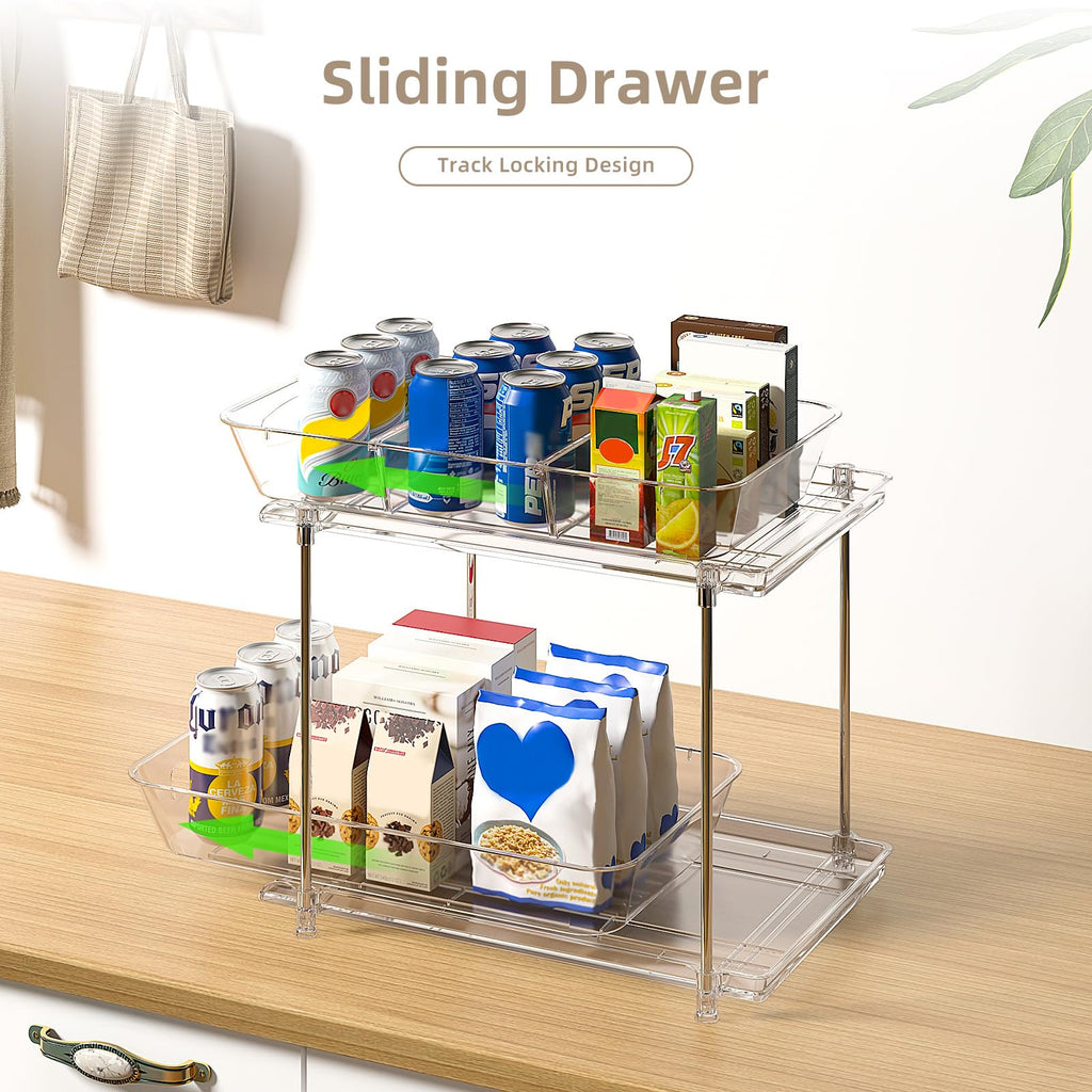 2 Pack Clear Pull Out Drawer Under Sink Organizer with Movable Dividers X31806