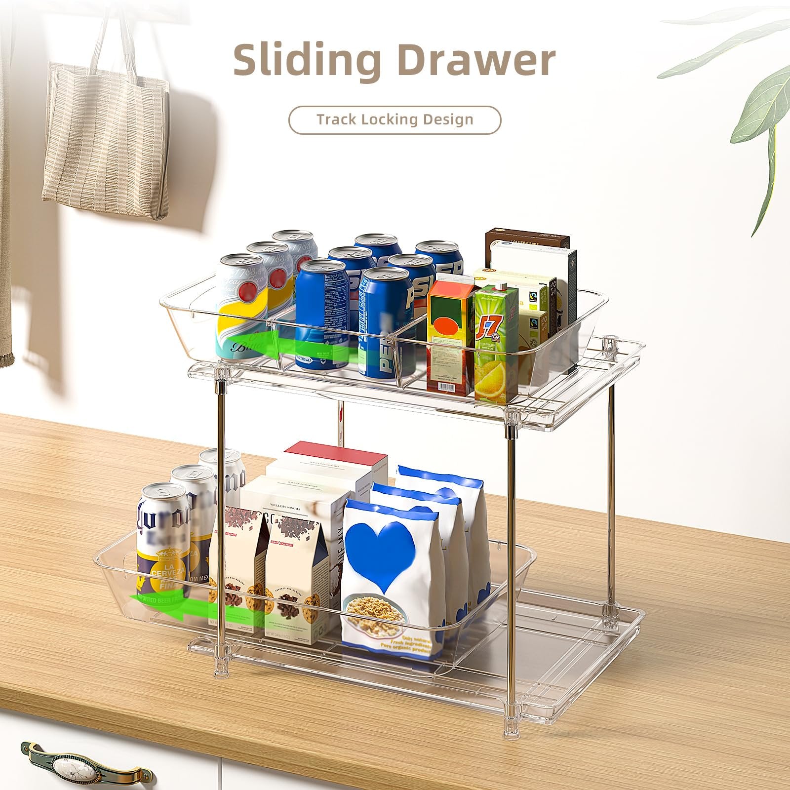 2 Pack Clear Pull Out Drawer Under Sink Organizer with Movable Dividers X31806