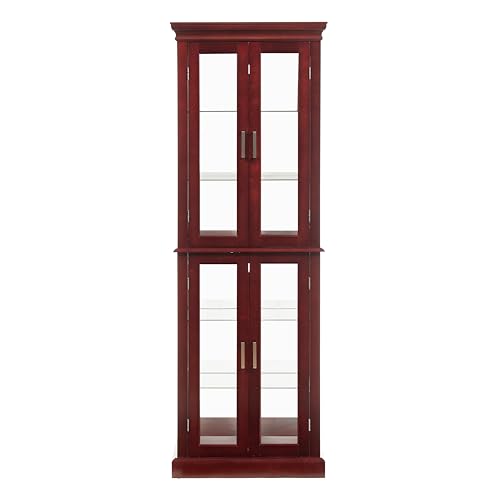 Lighted Glass Curio Display Cabinet with Adjustable Shelves and Mirrored Back K802503
