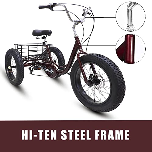 20 Inch 7 Speed Fat Tire Adult Tricycle with Shopping Basket X451