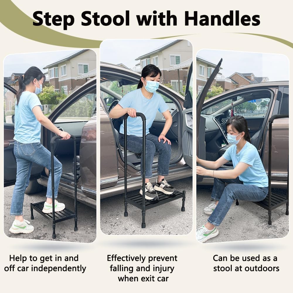 Metal Stepping Stool with Handle Handrail Adjustable 300lb V210