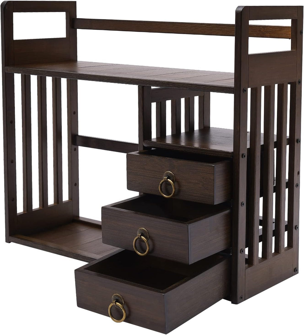 Bamboo Desk Bookshelf Organizer with Drawer, 19.7×7.5×17.7inch E49106