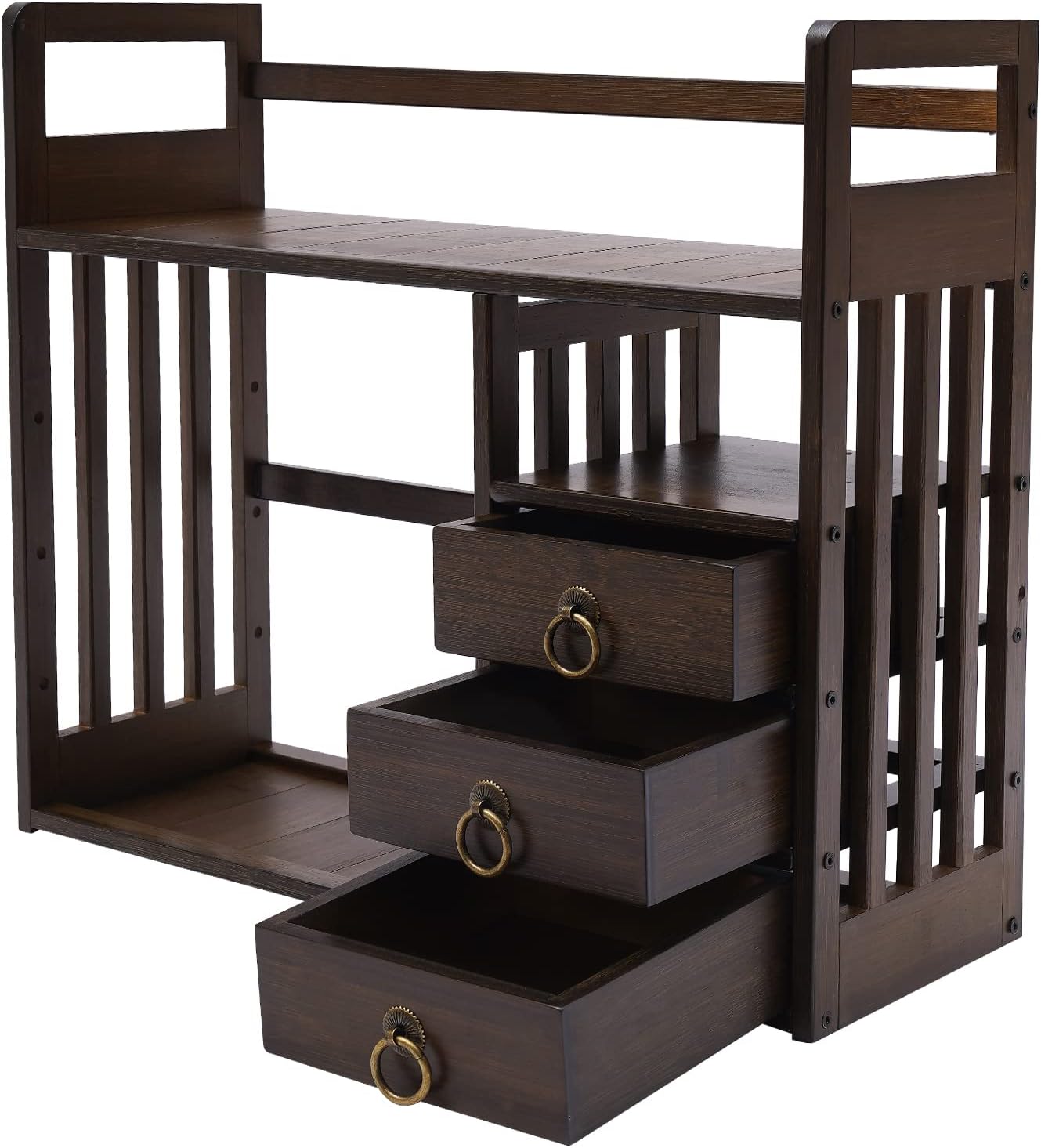 Bamboo Desk Bookshelf Organizer with Drawer, 19.7×7.5×17.7inch E49106