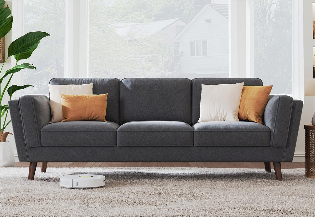 87 inch Dark Grey Deep Seat Sofa with Embedded Arm Pillow N3233