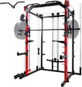Multi-Functional Power Cage with LAT Pulldown System, Weight Bar, Landmine, Dip Bars A413