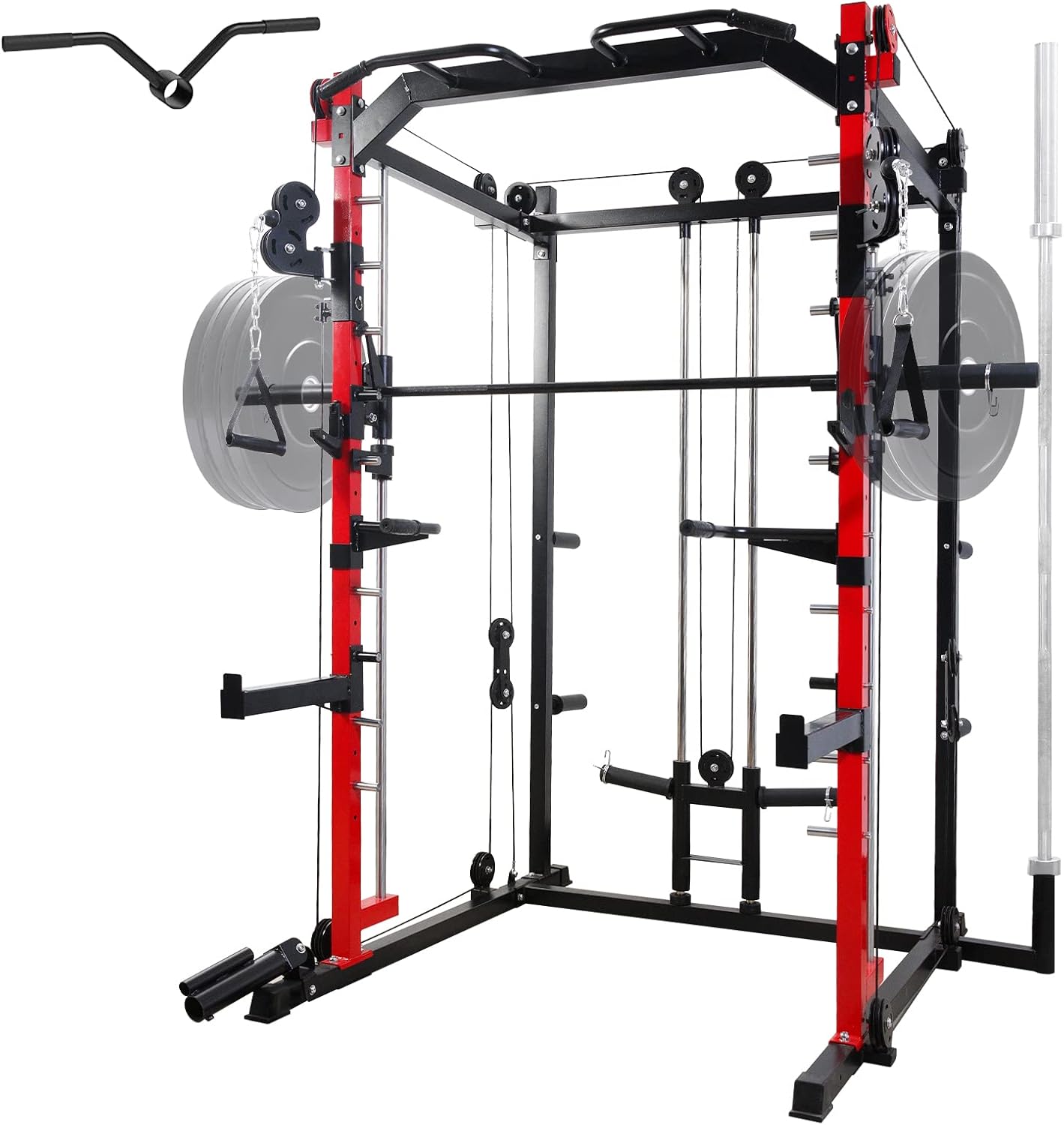 Multi-Functional Power Cage with LAT Pulldown System, Weight Bar, Landmine, Dip Bars A413