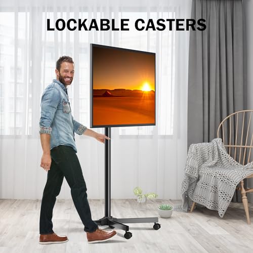 Mobile TV Carts Rotating Rolling TV Stand on Wheels for 13-50" Flat Curved TVs Height Adjustable 30° Tilt Floor TV Stand Portable Monitor Stand Holds up to 44lbs Max VESA 200x200mm M1583