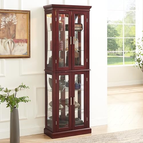 Lighted Glass Curio Display Cabinet with Adjustable Shelves and Mirrored Back K802503