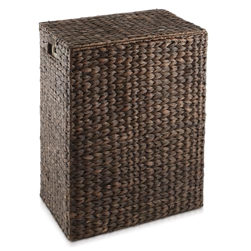 Natural Woven Water Hyacinth Laundry Hamper with Lid and Removable Liner Bag U466975