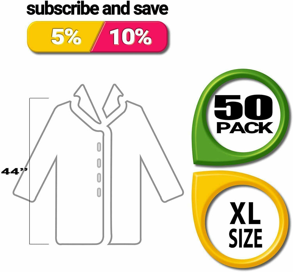 50 Pack White Disposable Polypropylene Lab Coats X-Large V188191