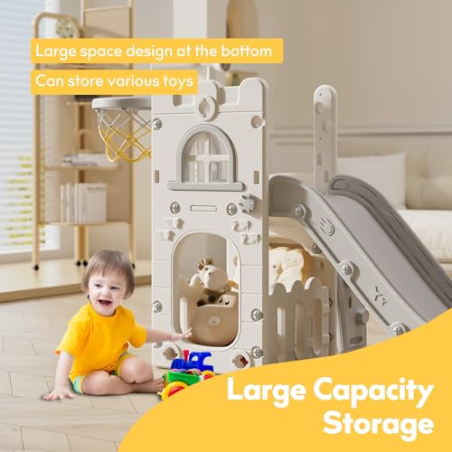 Toddler Slide Playset with Storage Space and Non-Slip Steps (Blue Yellow) D766079