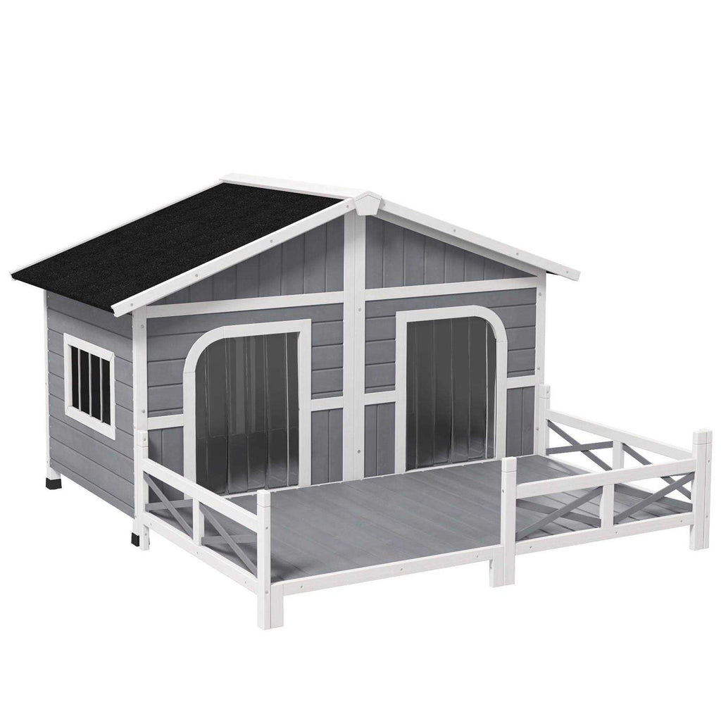 Large Wood Dog House with Porch Deck I929
