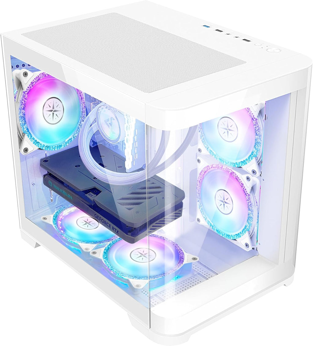 White Gaming PC Desktop - AMD Ryzen 7 5700X 8-Core 3.4GHz - RX 6500 XT 4GB - 1TB M.2 SSD - 32GB DDR4 3200MHz RAM - 240mm AIO CPU Liquid Cooler - Windows 11 Pro Computer K107