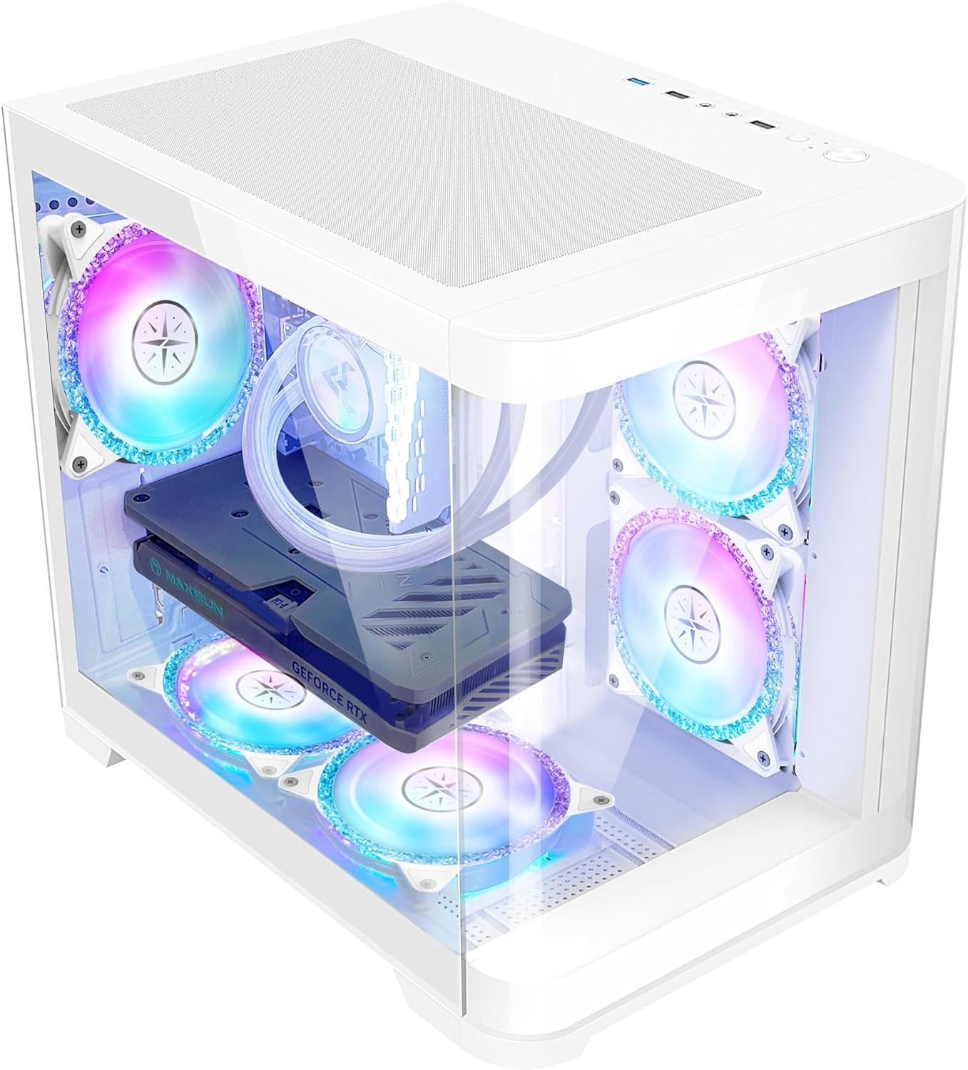 White Gaming PC Desktop - AMD Ryzen 7 5700X 8-Core 3.4GHz - RX 6500 XT 4GB - 1TB M.2 SSD - 32GB DDR4 3200MHz RAM - 240mm AIO CPU Liquid Cooler - Windows 11 Pro Computer K107