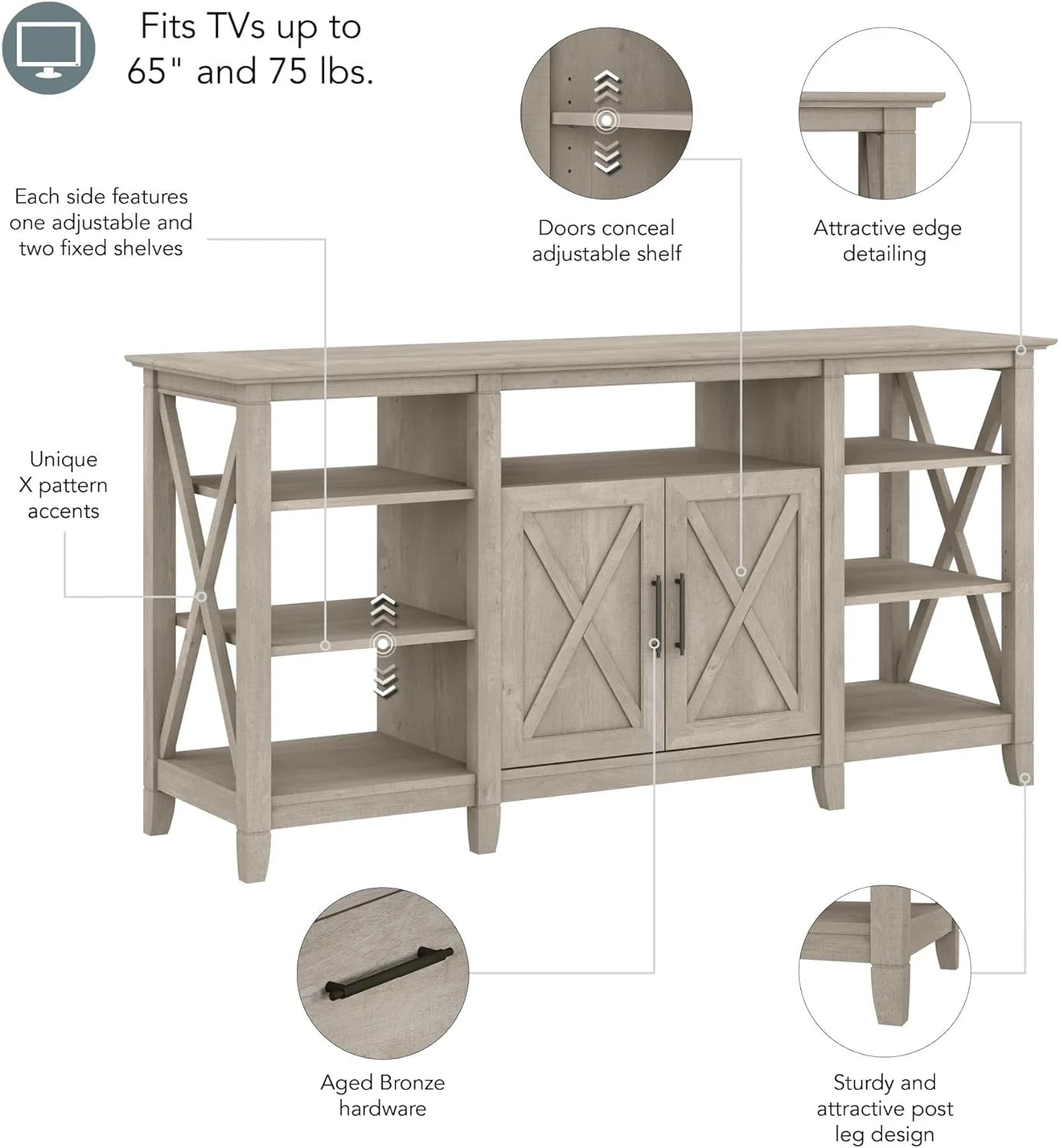 Washed Gray TV Stand with Storage L9774