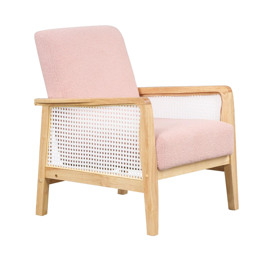 Pink Teddy Short Plush Particle Velvet Rattan Mesh Upholstered Accent Armchair F5114