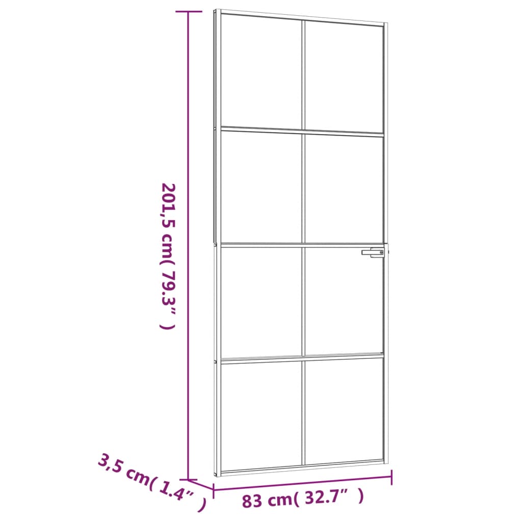 Black 32.7"x79.3" Tempered Glass Aluminum Slim Interior Door Y44668