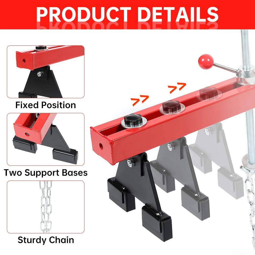 1100 Lbs Transverse Engine Support Bar with 2 Points Lift Holder and Dual Hooks Y945959