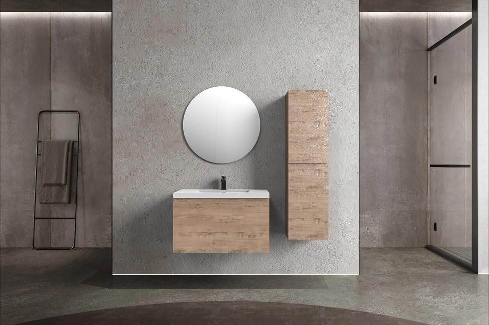 White Oak Bathroom Floating Vanity with Countertop and Sink (72" W) Q43593
