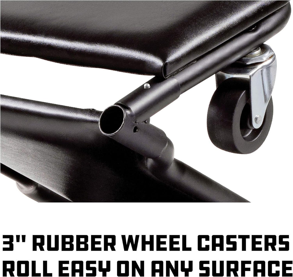 42-Inch Triplex Folding Creeper Rolling Seat Brake Stool Adjustable Roller Garage Chair Black R48980