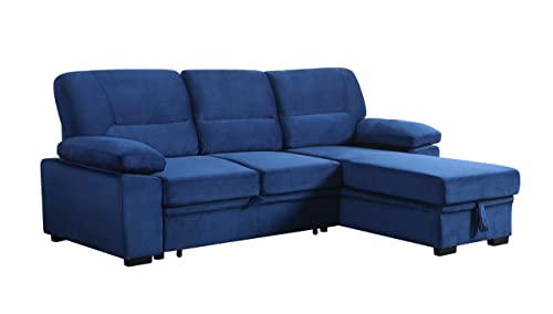 Black Grey Linen L Shaped Sleeper Sectional Sofa with Storage Chaise H5717