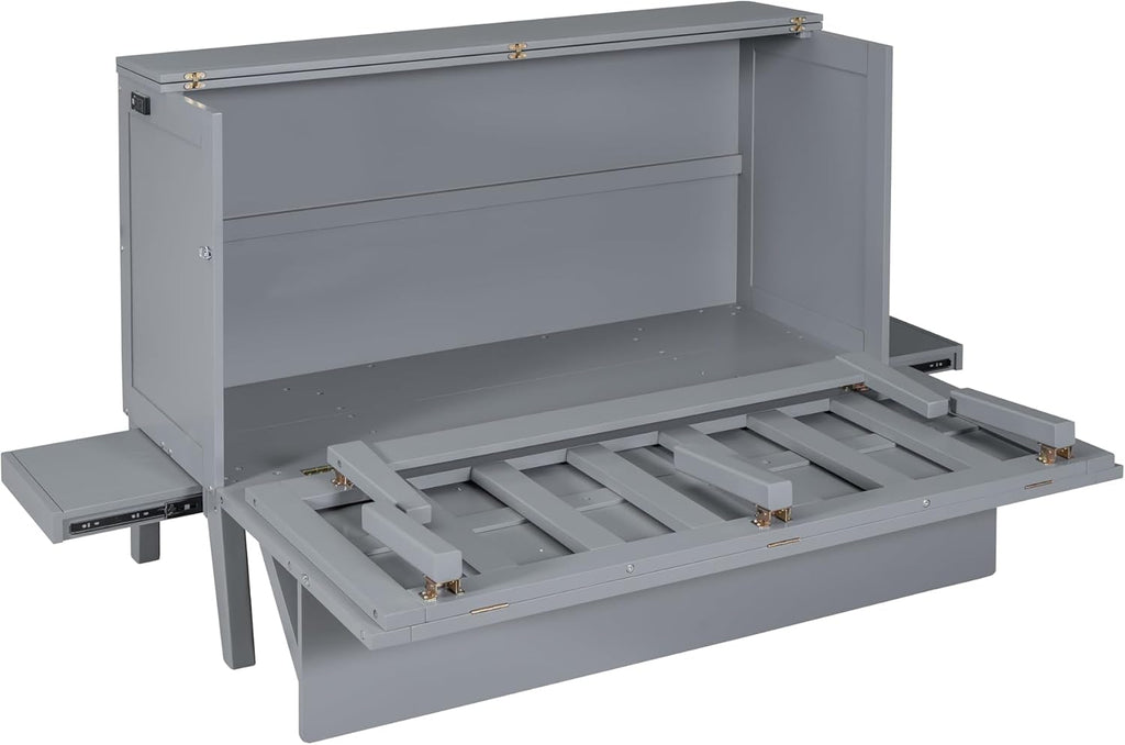 Grey Queen Murphy Bed with Desk Board and Removable Shelves E7492
