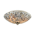Two Light Geometric Flush Mount with Gray Capiz Shells Satin Nickel M8100