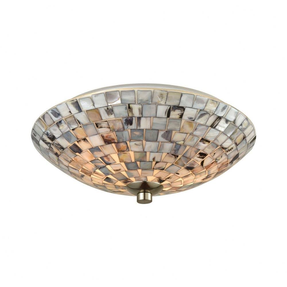 Two Light Geometric Flush Mount with Gray Capiz Shells Satin Nickel M8100