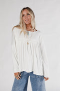 The Nest Solid Serenity Long Sleeve Babydoll Top - Ivory