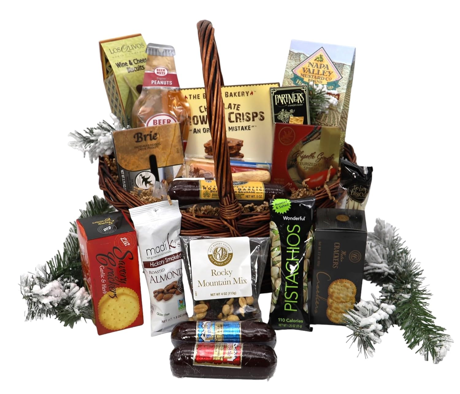 Gourmet Cheese, Sausage, Nuts & Snacks Gift Basket with Cheese Spreader Y918